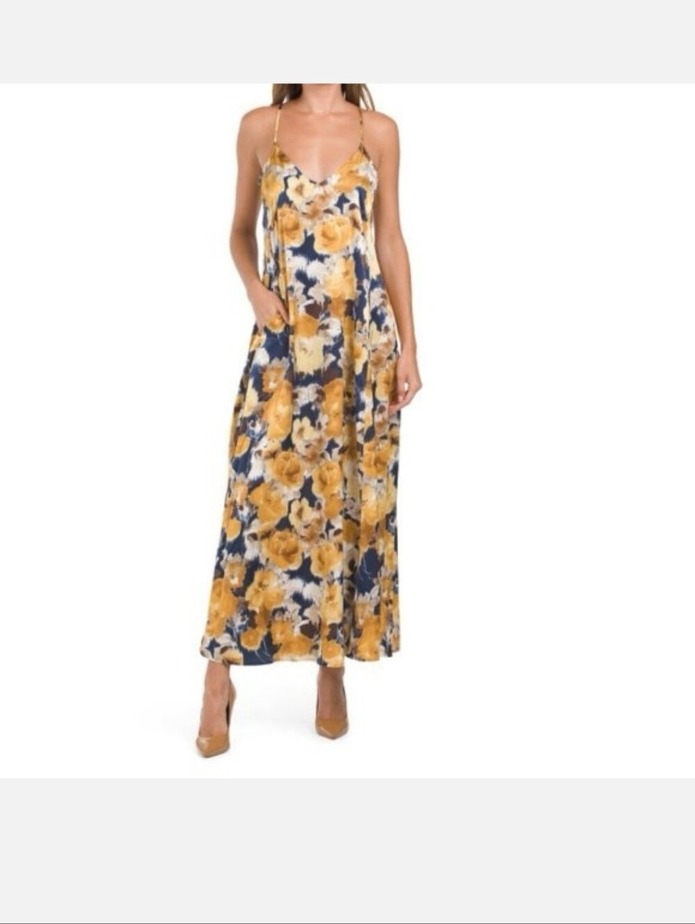 Nicole Miller Navy Gold Satom Maxi Dress